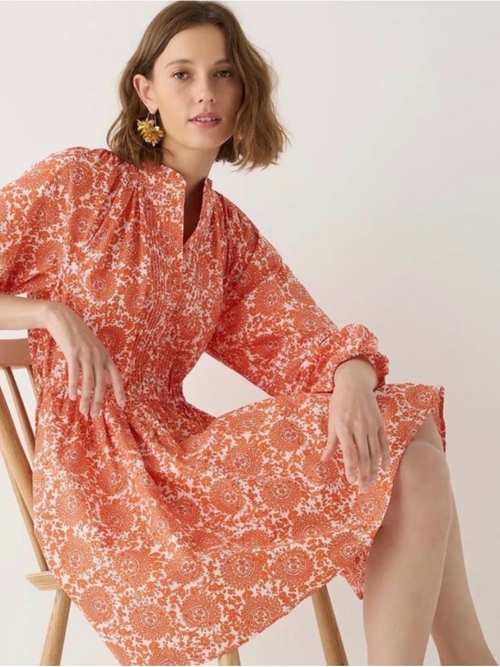 J.Crew Ruffle-Collar Mini Dress in Cotton Poplin (Floral Bouquet Orange)
